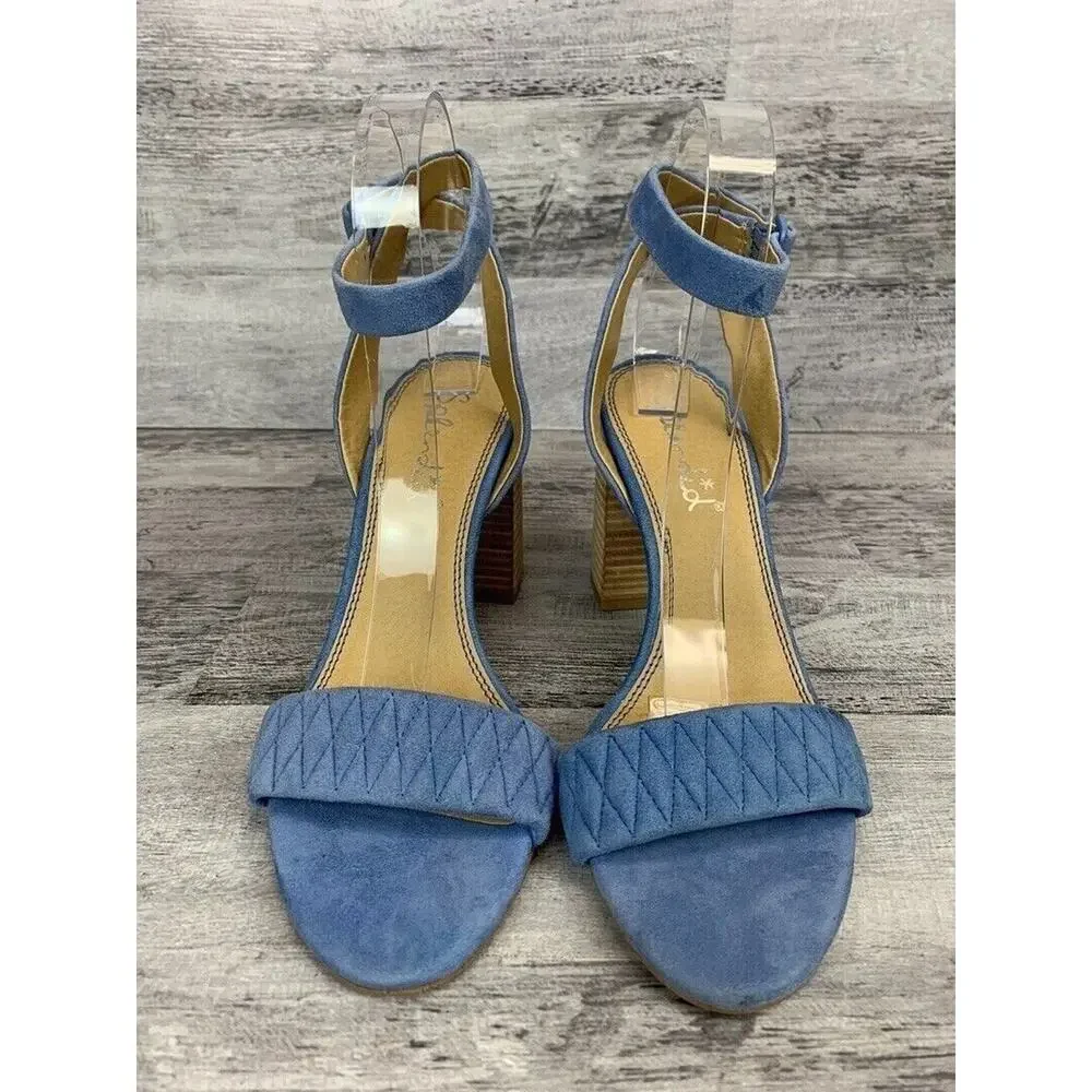 Splendid Womens Blue Suede Ankle Strap Block Heel Sandals Size 9